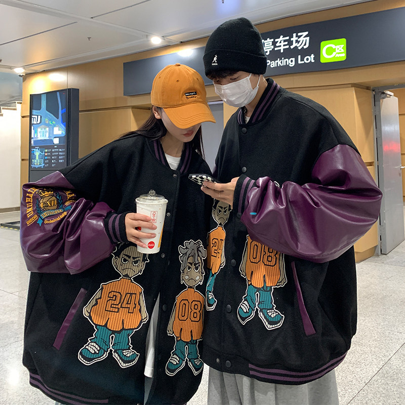 EQ82 情侣装外套发泡印花呢料棒球服夹克2024新款秋装 女装P118图片
