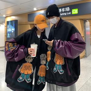 EQ82 情侣装外套发泡印花呢料棒球服夹克2024新款秋装 女装P118图片