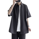 QT80日系大码！春夏衬衫短袖纯色宽松男潮ins港风五分袖半袖P20，男装衬衫，电商C306-1