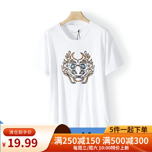 100元 5件 T恤上衣 品牌折扣070 纯棉重工刺绣短袖