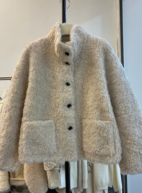 欧货2025冬百搭立领纯羊毛皮毛一体外套女宽松显瘦羊羔毛上衣9110