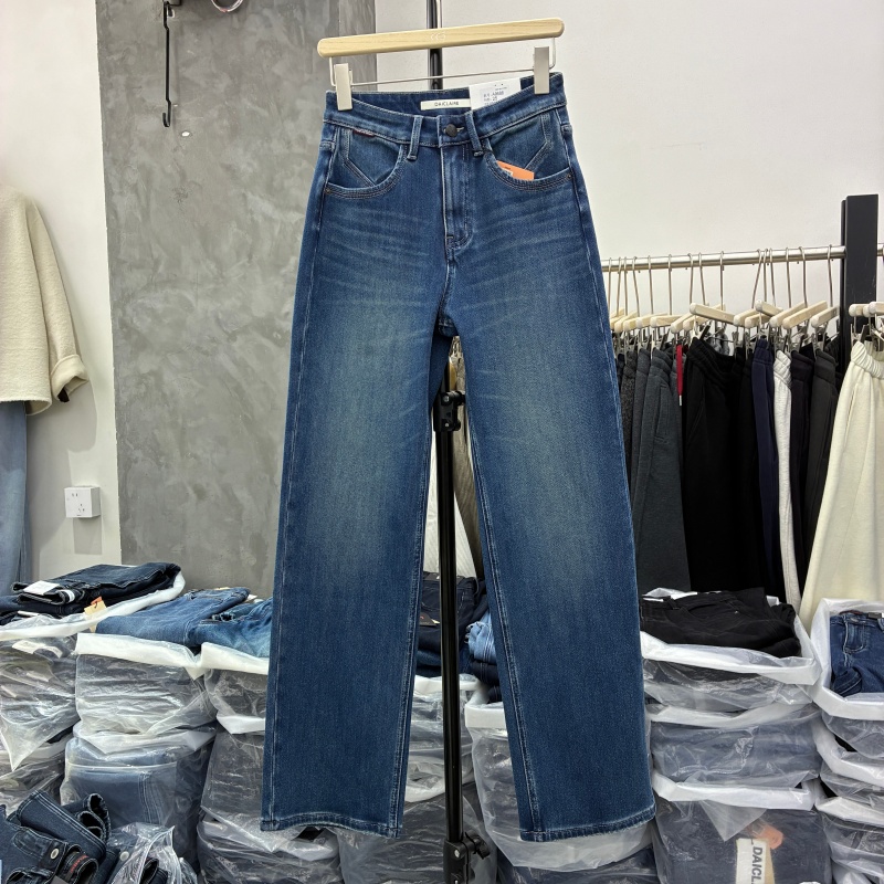 代嘉儿欧货25冬百搭显瘦四面弹加绒直筒牛仔裤女显瘦休闲长裤9688