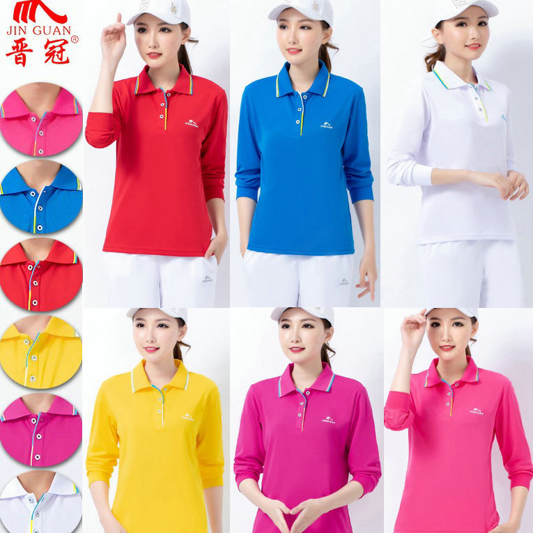 晋冠春夏新款长袖纯色t恤女翻领