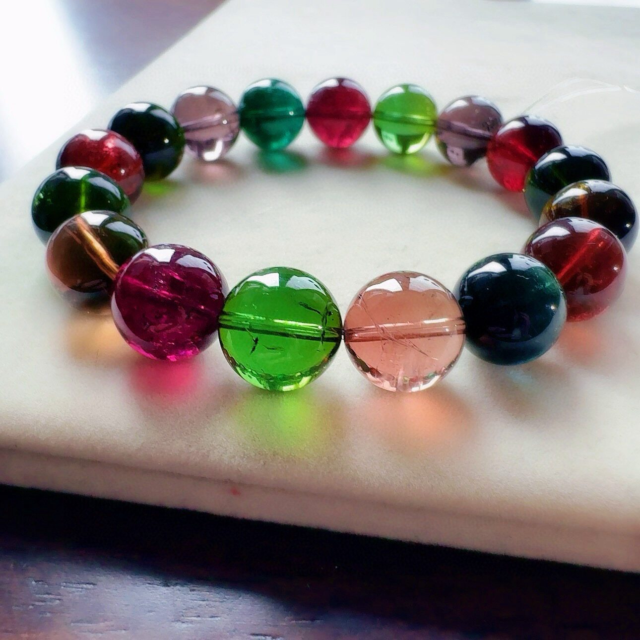 天然巴西全彩碧玺单圈手链一物一图通透正品碧玺手串老矿料旺夫石