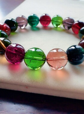 天然巴西全彩碧玺单圈手链通透