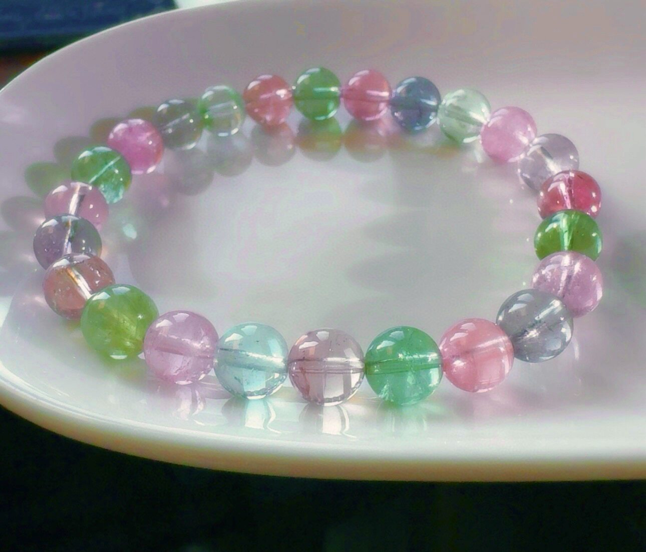 东海水晶天然全彩碧玺手链一物一图通透正品碧玺手串老矿料旺夫石