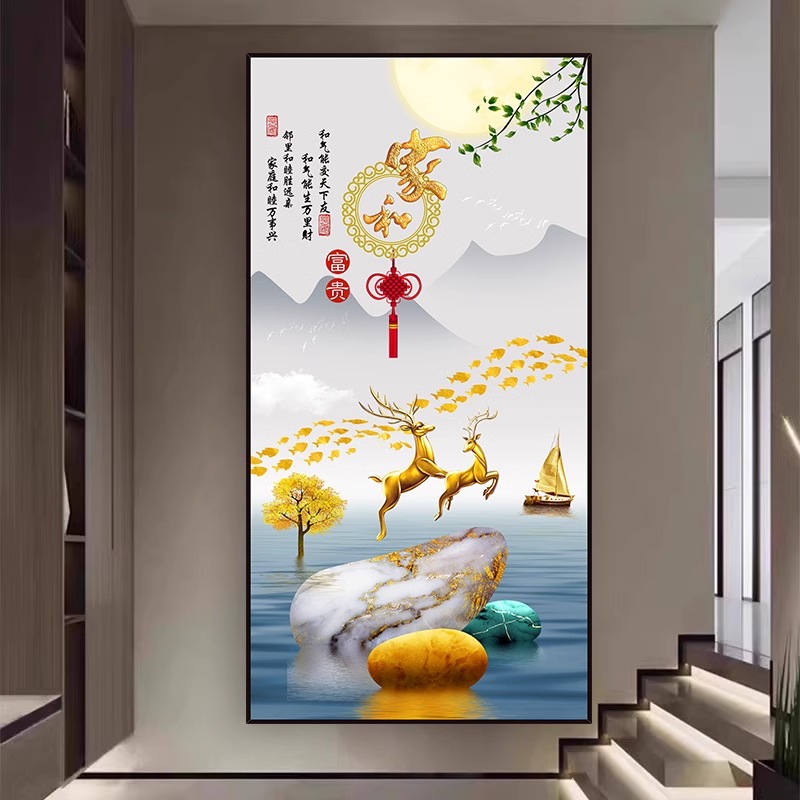 轻奢入户玄关画自粘墙纸过道走廊立体贴画墙贴背景墙装饰壁画贴纸图片
