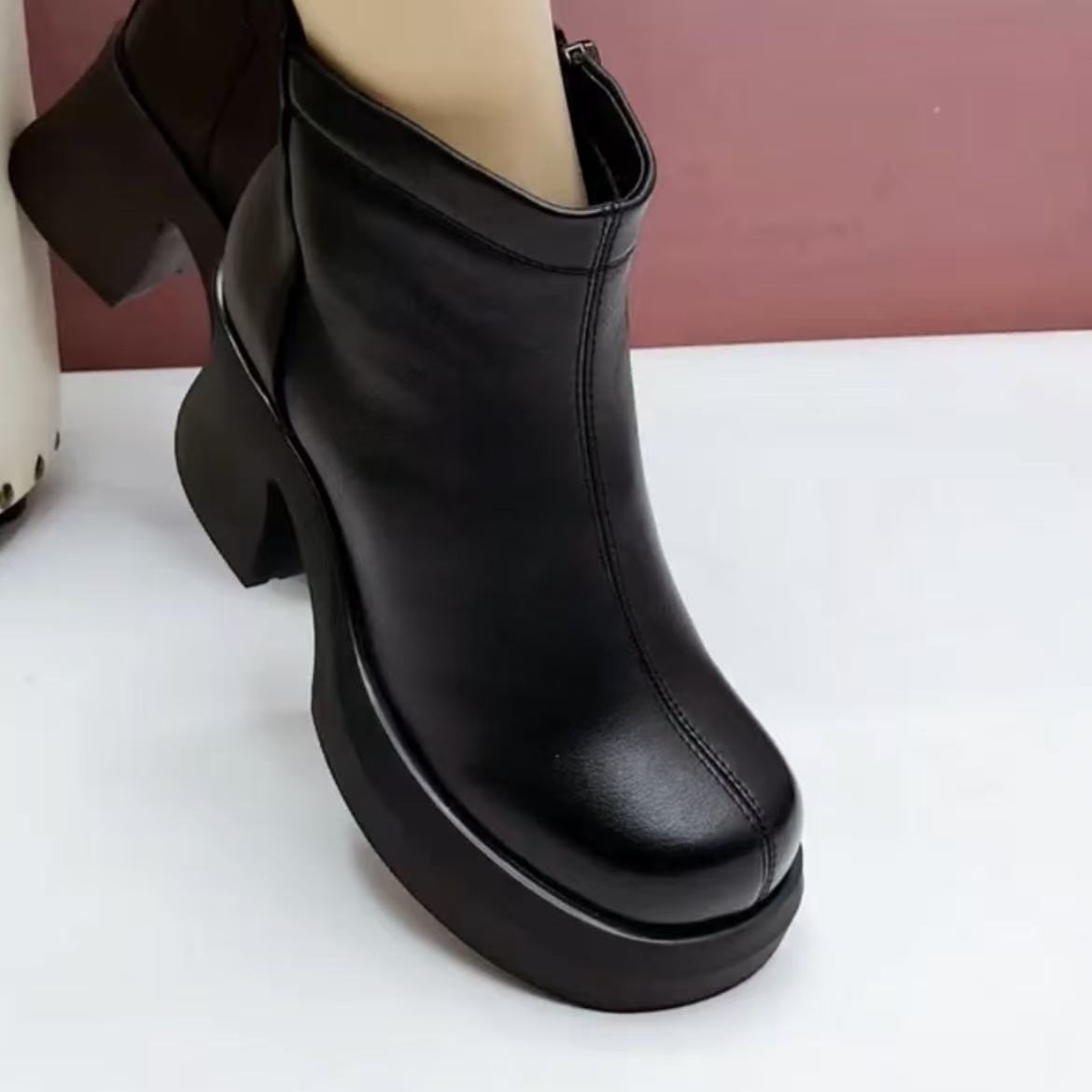 小个子增高厚底马丁靴鞋真皮短靴