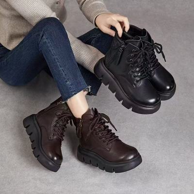 马丁靴女2025新款厚底纯牛皮短靴