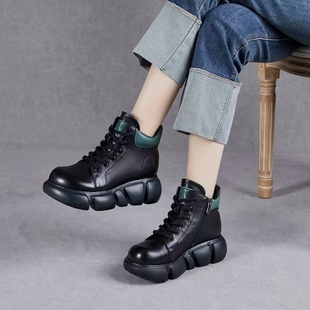 松糕厚底短靴女2025秋冬新款 轻软百搭休闲马丁靴 头层牛皮复古女鞋