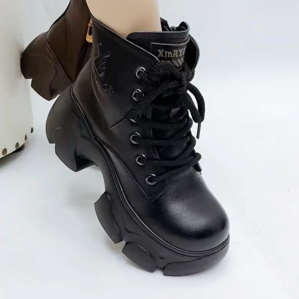 真皮厚底复古马丁靴增高底老爹鞋