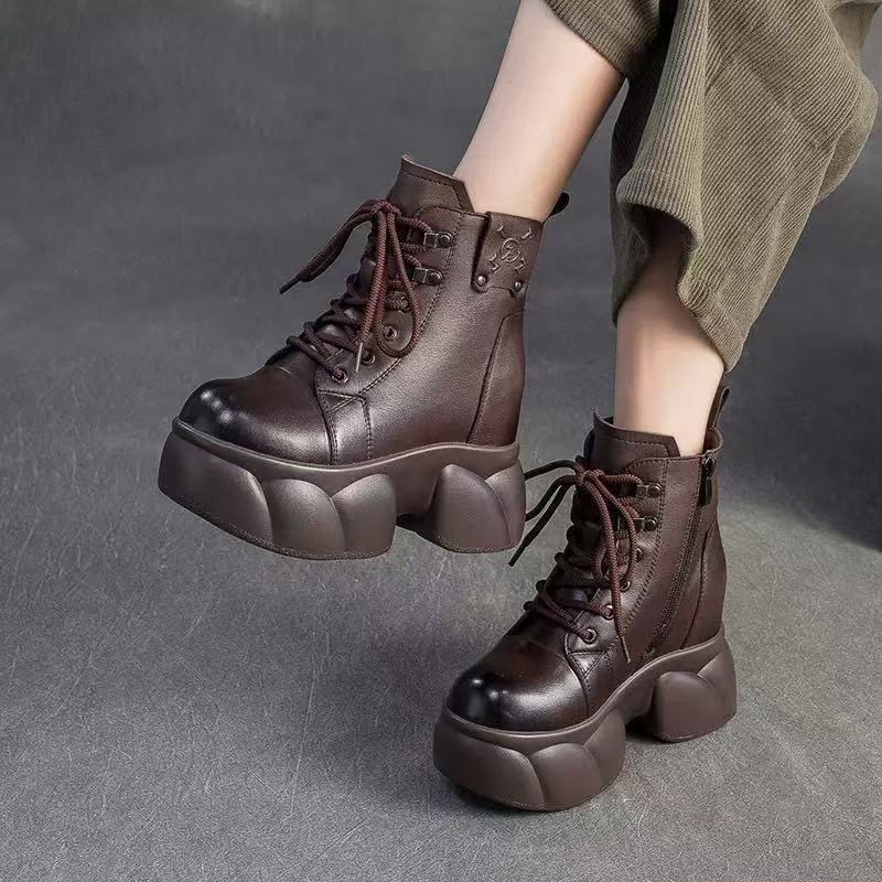 马丁靴女真皮厚底增高小个子短靴