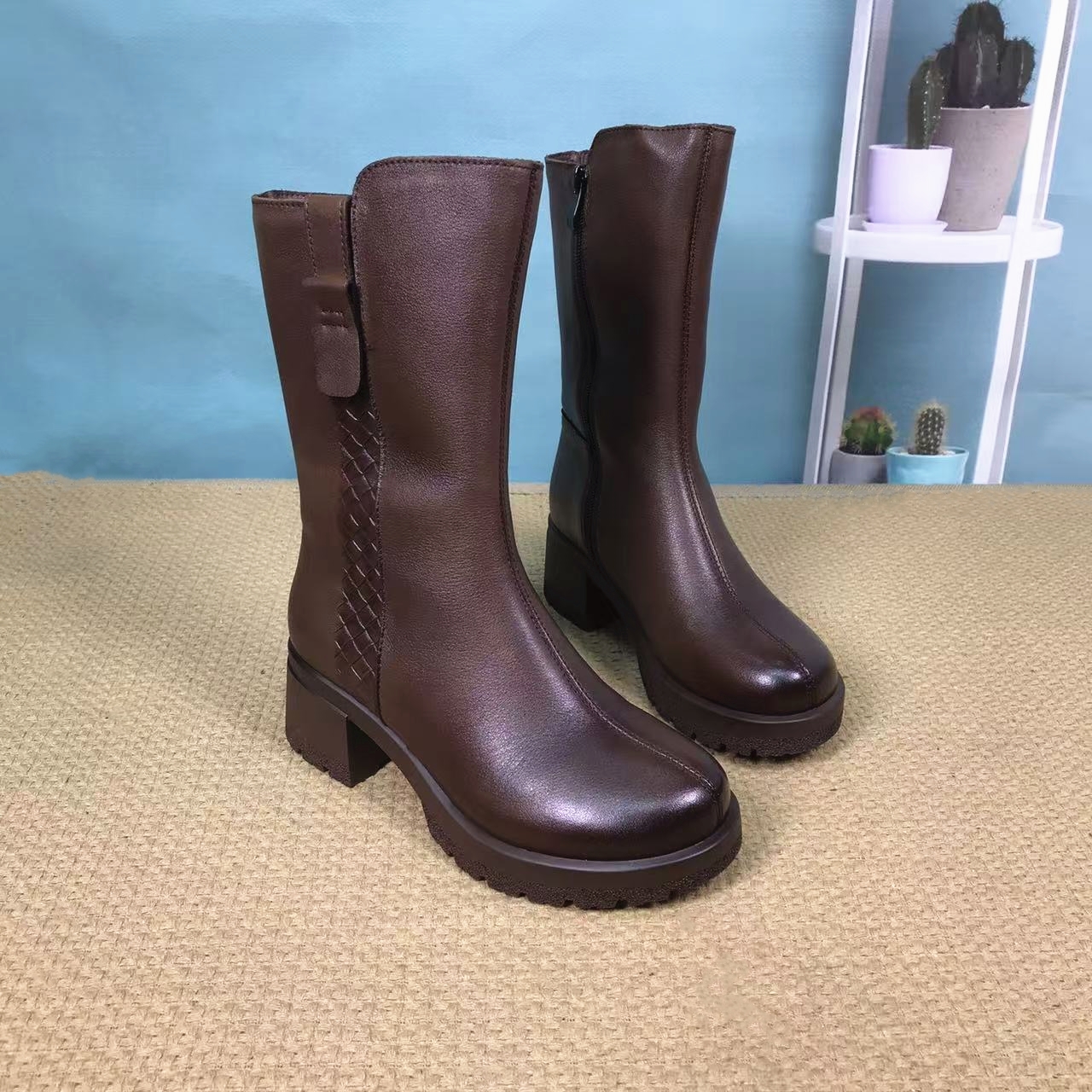 真皮马丁靴中筒靴子防滑橡胶软底