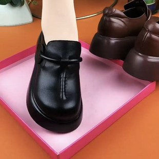 复古真皮套脚英伦风小皮鞋 头层牛皮单鞋 女2025春秋新款 厚底乐福鞋