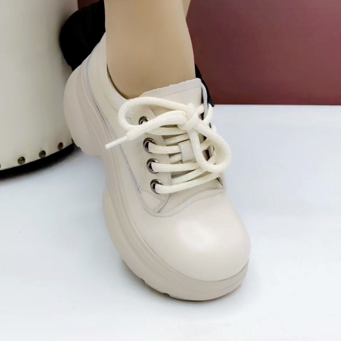 松糕厚底单鞋女2026春秋新款乐福鞋休闲百搭真皮透气增高小皮鞋子,女鞋,松糕（摇摇）鞋,淘宝优惠券,粉丝福利购,淘宝优惠卷