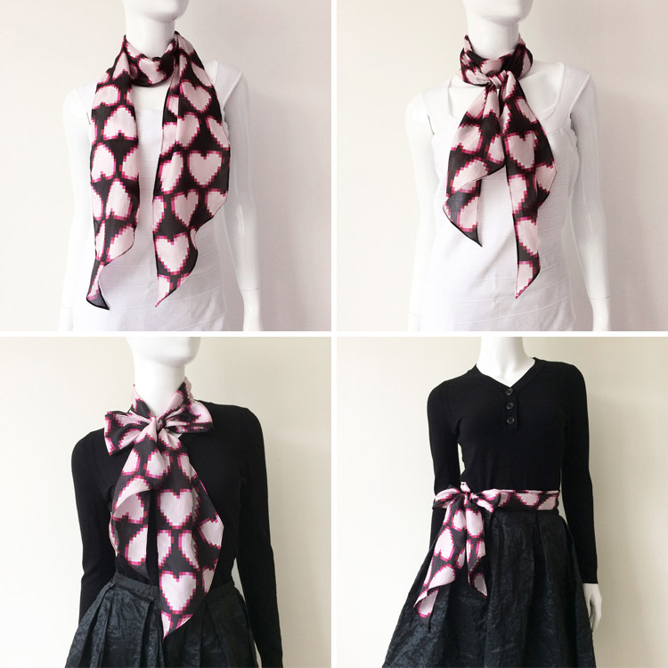 外贸原单真丝围巾创意花边爱心排列印花尖角丝巾多用途发带腰带,服饰配件/皮带/帽子/围巾,围巾/丝巾/披肩,淘宝优惠券,粉丝福利购,淘宝优惠卷