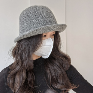 简约复古羊毛针织渔夫帽子女秋冬天显脸小卷边盆帽高颅顶优雅礼帽