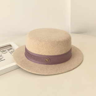 平檐毡帽百搭爵士帽子显脸小 秋冬季 法式 复古羊毛呢平顶礼帽女时尚