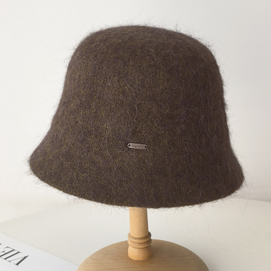 韩版羊驼毛针织渔夫帽子女直筒素颜遮脸盆帽显脸小保暖水桶帽秋冬