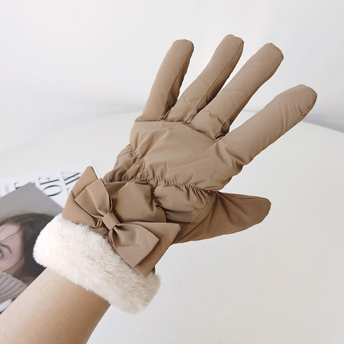 优雅羽绒棉可触屏手套女冬季滑雪