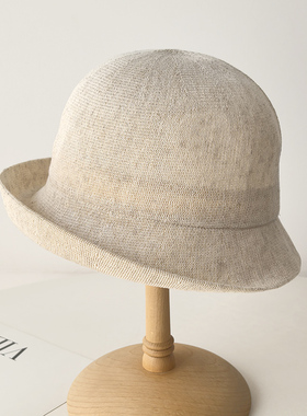 简约轻薄透气亚麻卷边渔夫帽子女夏季百搭遮阳显脸小盆帽2025新款