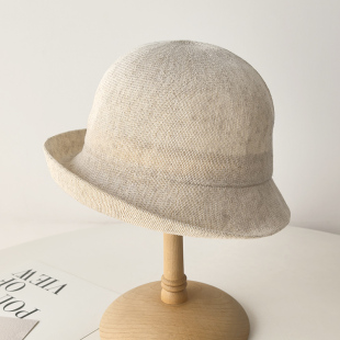 简约轻薄透气亚麻卷边渔夫帽子女夏季百搭遮阳显脸小盆帽2025新款