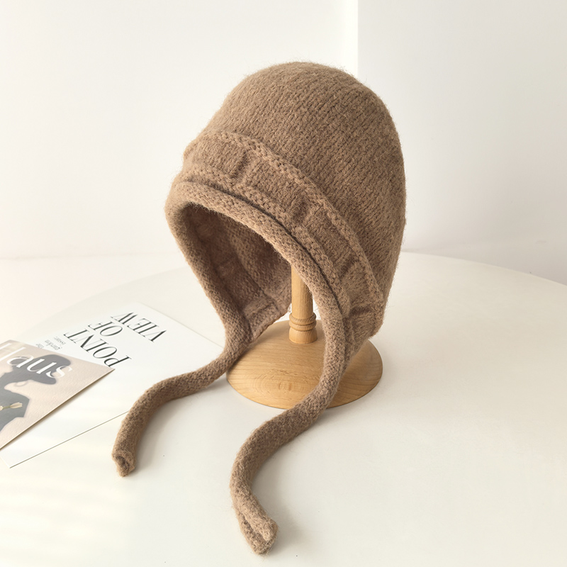 韩版羊毛混纺针织帽子女秋冬季出游保暖护耳毛线帽显脸小包头帽潮
