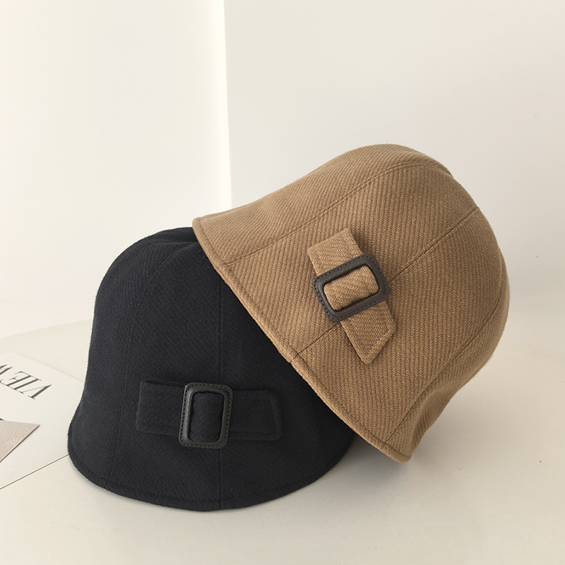 日系简约大头围羊毛渔夫帽子女秋冬季名媛风显脸小水桶帽保暖盆帽