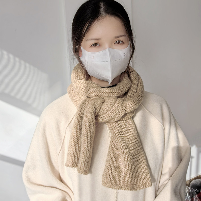韩版纯色文艺百搭长款围巾女韩国学生羊毛混纺针织保暖围脖秋冬季
