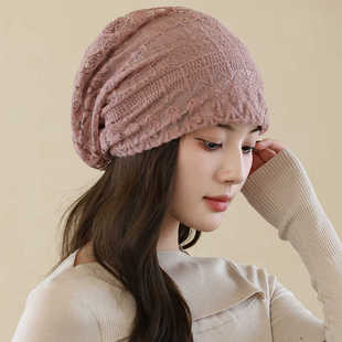 透气女款包头帽休闲帽子空调防风遮白发头巾帽春夏蕾丝帽堆堆帽