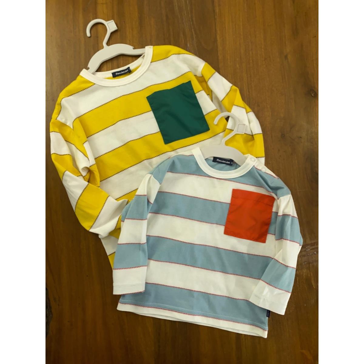 bj沐沐家童装日系丸高大口袋双色大条纹T恤春秋外穿内搭YD2449