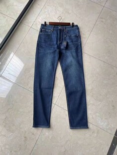 男式中腰加厚加绒修身弹力猫须洗水牛仔裤