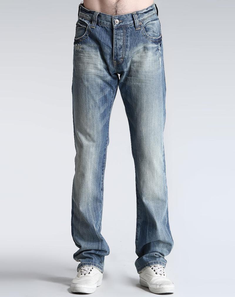 做旧磨破直筒牛仔裤