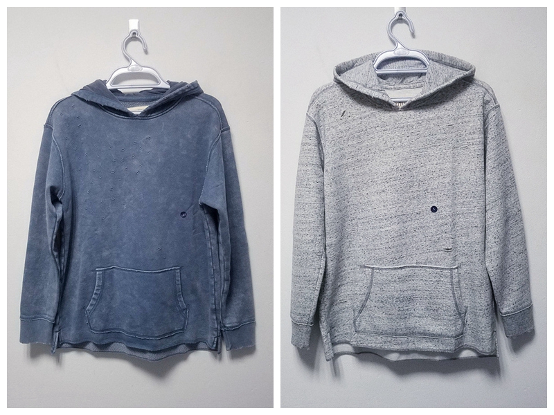 男款重水洗做旧磨破连帽抓绒卫衣