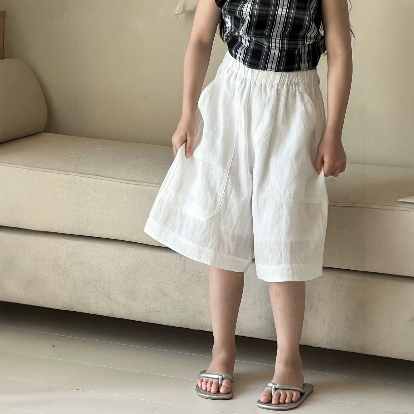 小红鱼女童短裤夏季薄款2026新款夏装阔腿裤亲子装百搭白色五分裤