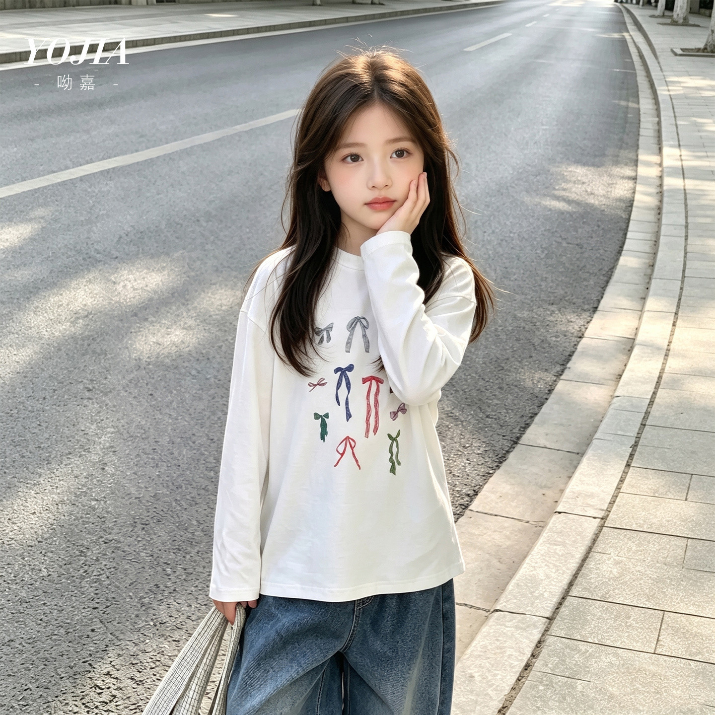 YOJIA女童打底衫春秋款2026新款宽松百搭童装上衣长袖T恤儿童秋装