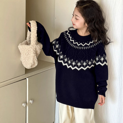 小红鱼女童毛衣秋冬装2026亲子儿童费尔岛套头上衣冬季加厚针织衫
