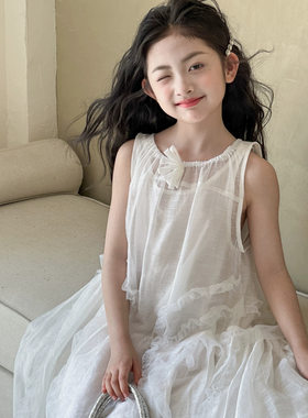 小红鱼女童棉麻背心裙套装夏装2026新款韩国童装独特亲子装连衣裙