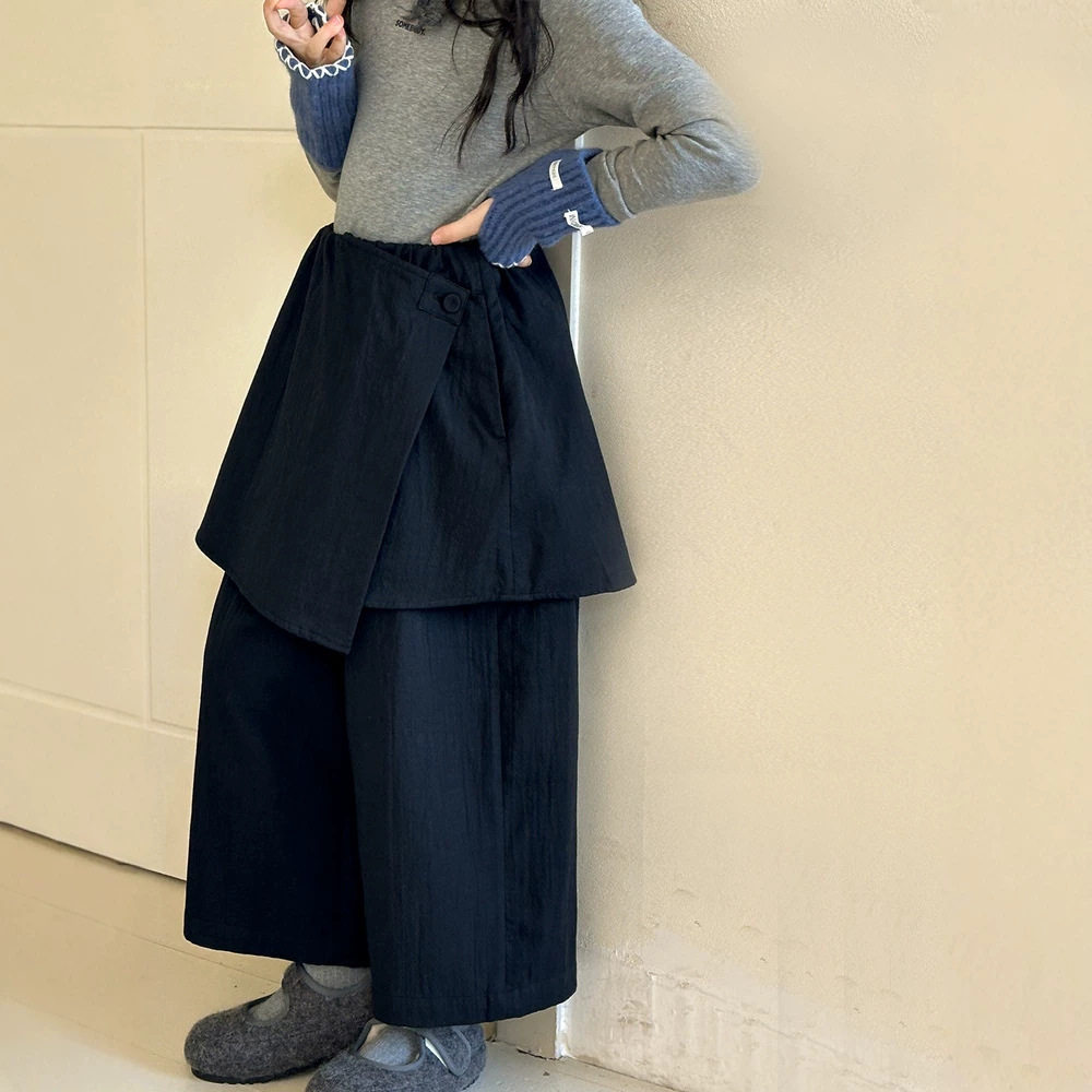 小红鱼女童裤子2026秋装新款儿童假两件休闲阔腿裤春秋裙裤亲子装