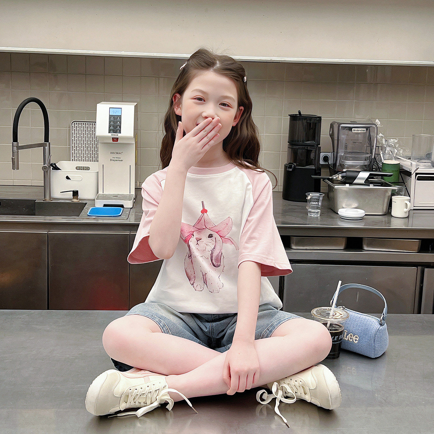 女童撞色白t恤儿童洋气宽松短袖上衣大童网红小衫2026夏装新款