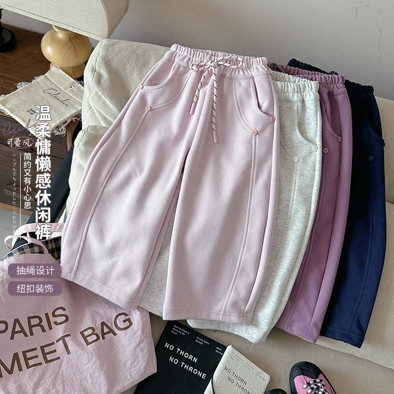 谢金毛女童裤子春秋款2026新款儿童宽松运动卫裤休闲裤弯刀裤洋气