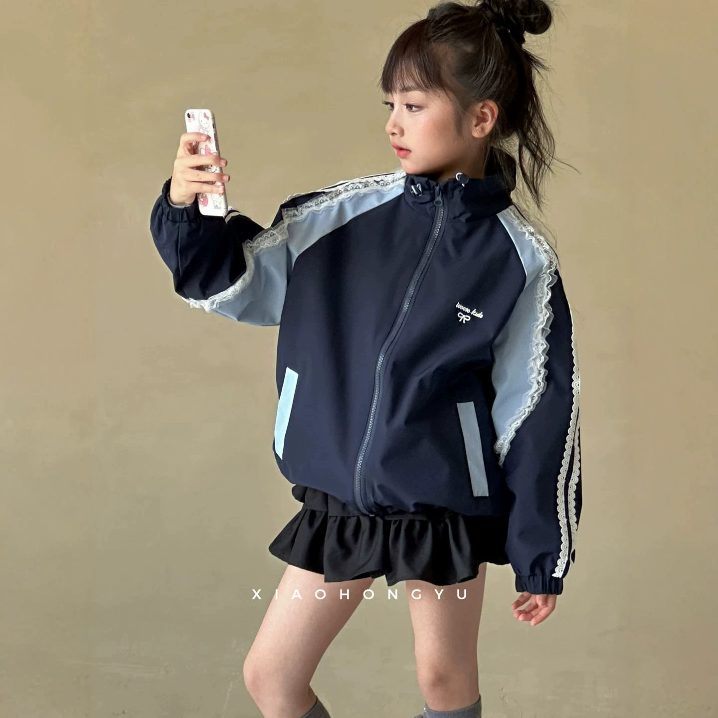 小红鱼秋装外套2026新款女童秋季藏青色上衣小女孩独特亲子装衣服