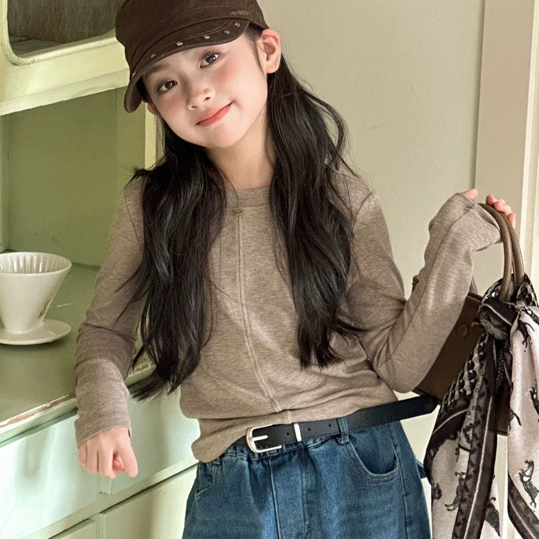 小红鱼女童打底衫秋装儿童秋季纯色上衣百搭休闲长袖T恤早秋穿搭