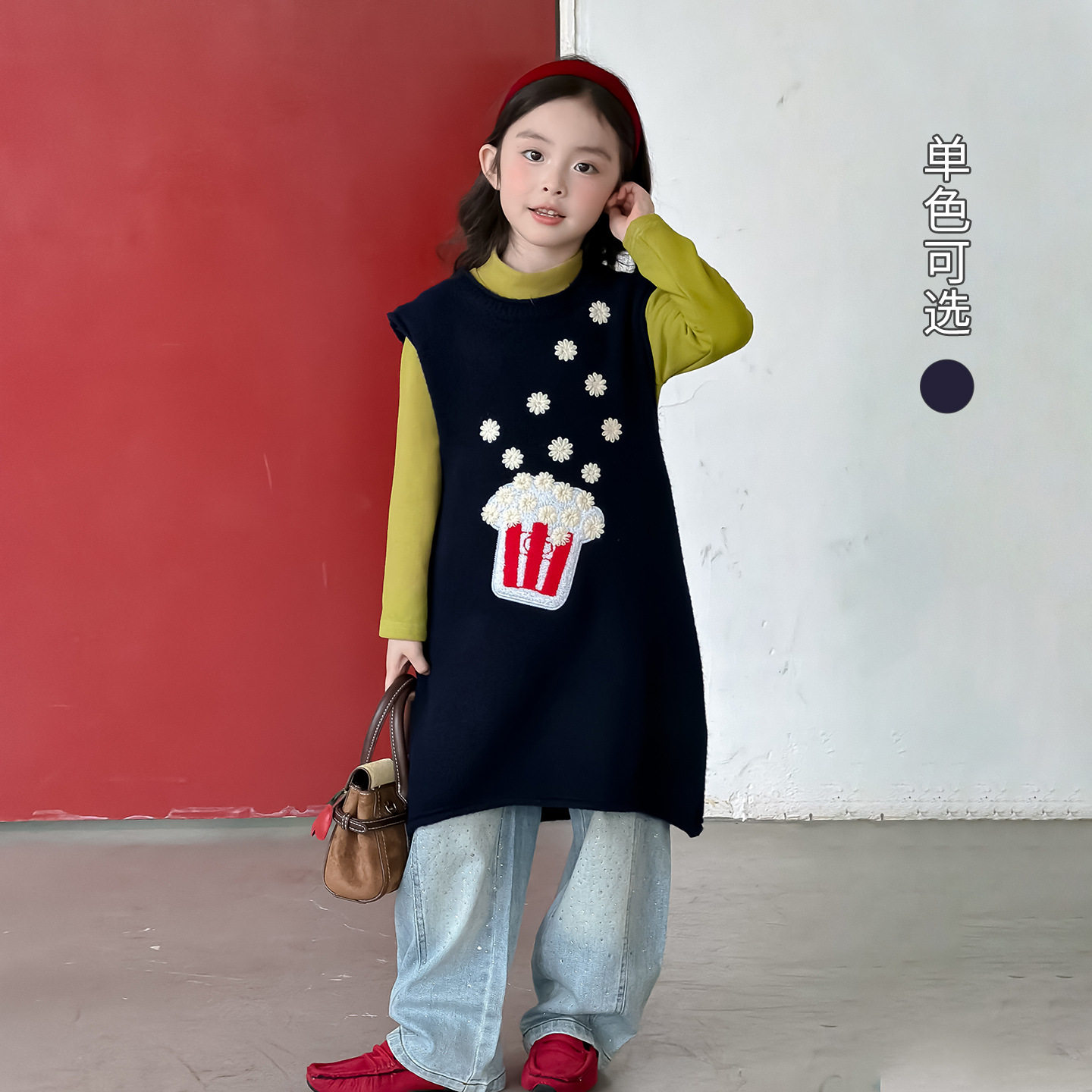 女童针织毛衣背心裙2026新款儿童秋冬装中大童女孩连衣裙保暖洋气
