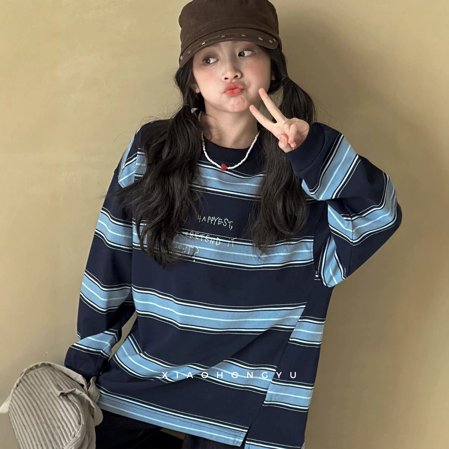 小红鱼女大童秋装卫衣2026新款秋季条纹上衣女童装亲子装休闲衣服