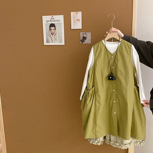 女童2026韩系套装卡通打底衫春季背心连衣裙休闲半身裙子三件套