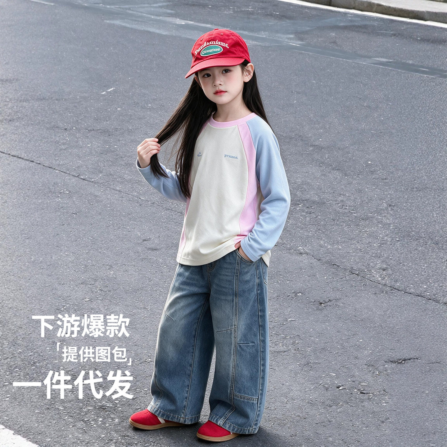 女童独特超好看长袖T恤2026新款秋季青少年女大童撞色打底衫上衣
