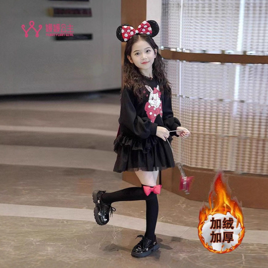 童装女童加绒卫衣裙2025冬季新款儿童小香风加厚裙子中大童连衣裙