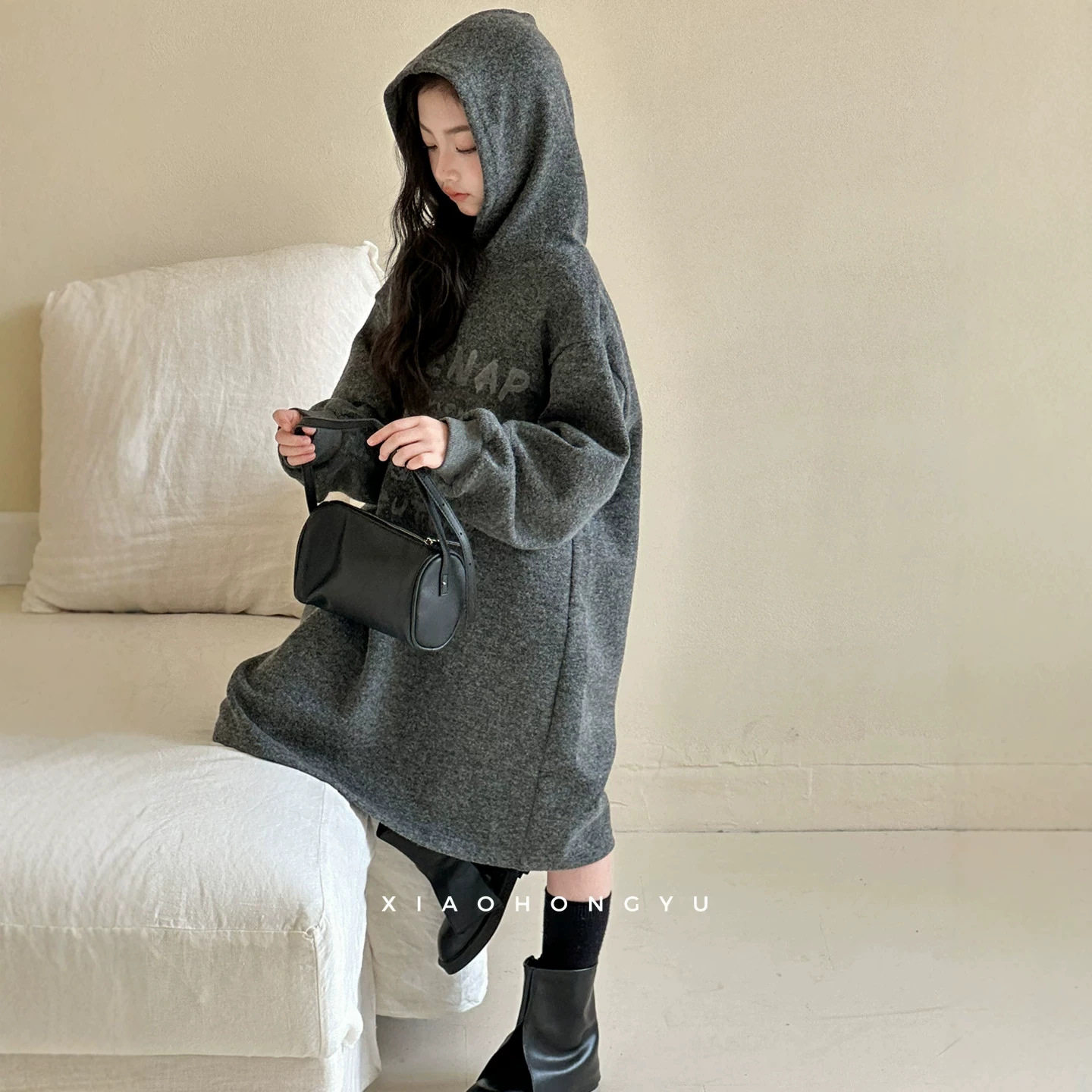 小红鱼女大童连衣裙秋冬款大童女装卫衣裙儿童冬装洋气裙子亲子装