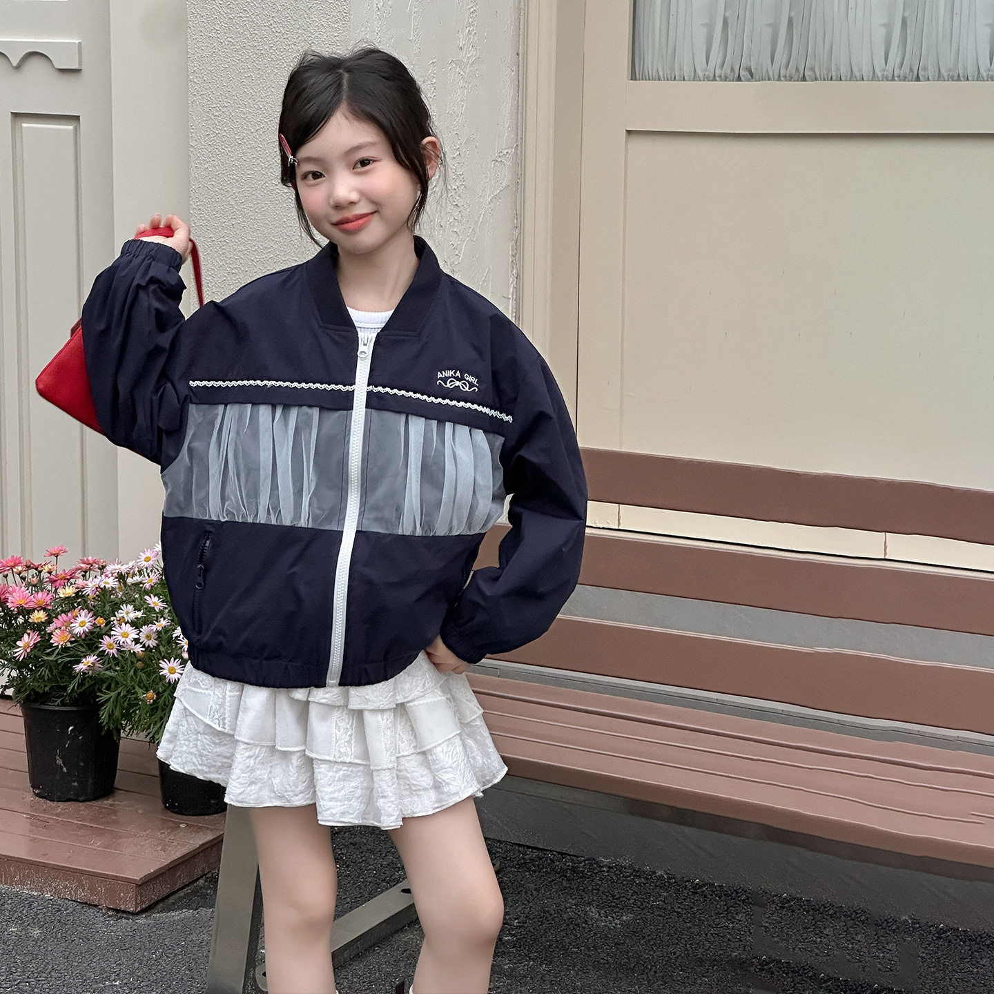 韩国童装秋季女友网纱拼接外套2026新款女孩超好看棒球服夹克上衣